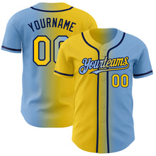 Загрузить изображение в средство просмотра галереи, Custom Light Blue Yellow-Navy Authentic Gradient Fashion Baseball Jersey
