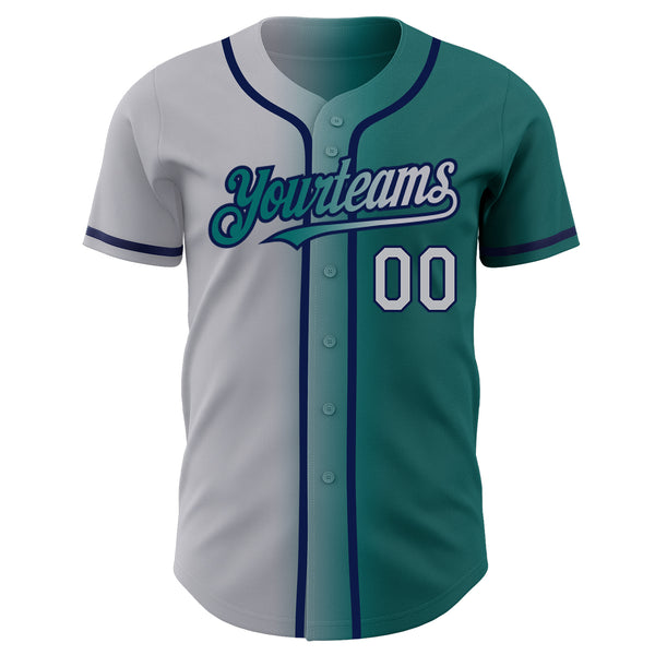 Custom Teal Gray-Navy Baseball Jersey