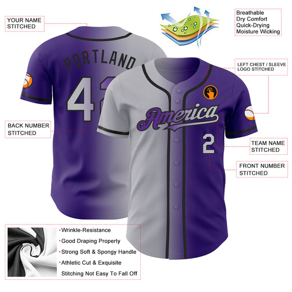 Custom Team Black Baseball Purple Authentic Gray Jersey Discount