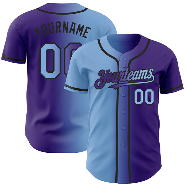 Custom Light Blue Purple-Black Authentic Baseball Jersey