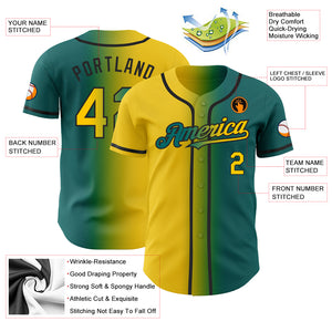 Custom Teal Yellow-Black Authentic Gradient Fashion Baseball Jersey