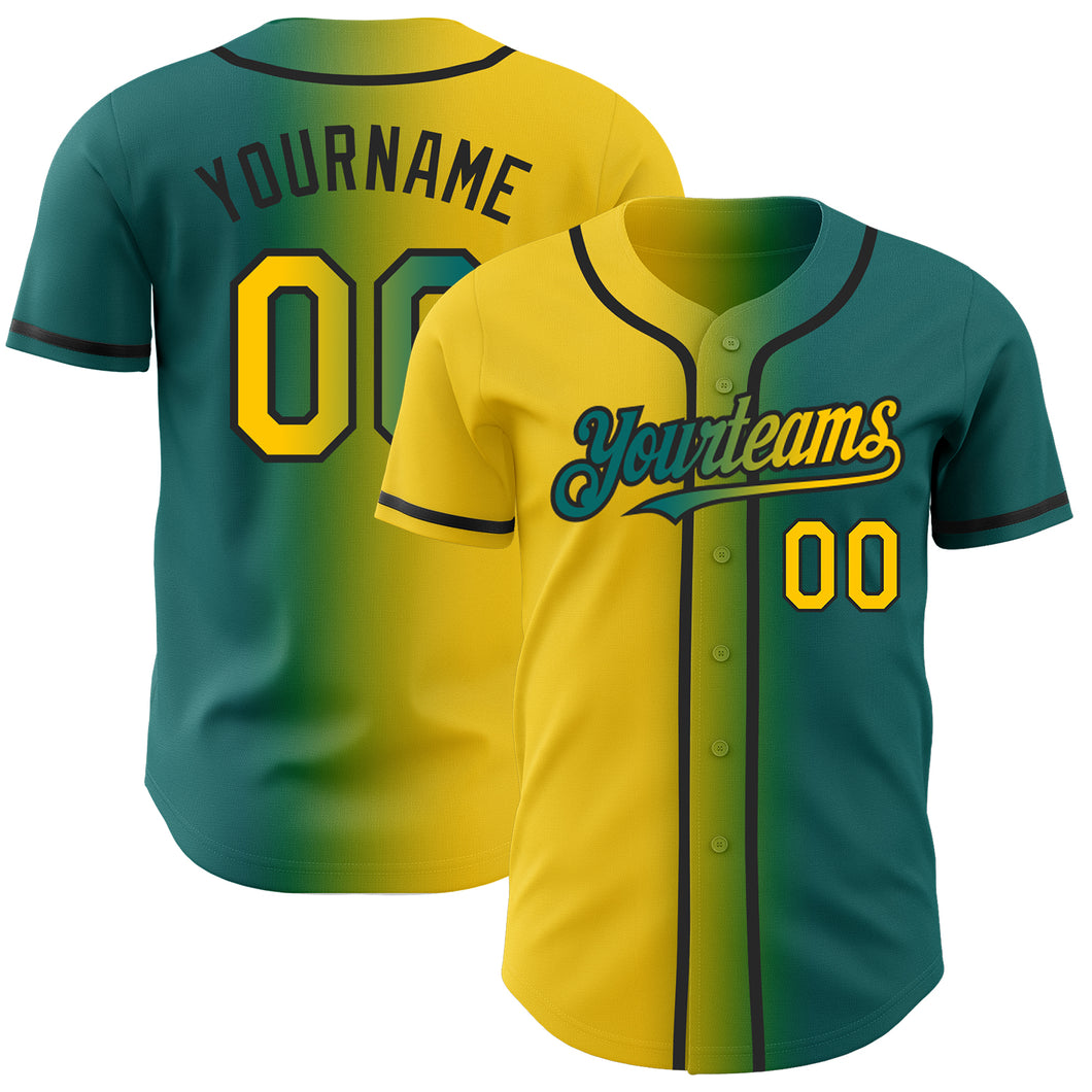 Custom Teal Yellow-Black Authentic Gradient Fashion Baseball Jersey