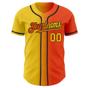 Custom Orange Yellow-Black Authentic Gradient Fashion Baseball Jersey