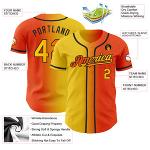 Custom Orange Yellow-Black Authentic Gradient Fashion Baseball Jersey