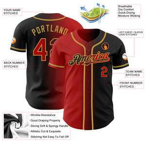 Custom Black Red-Old Gold Authentic Gradient Fashion Baseball Jersey