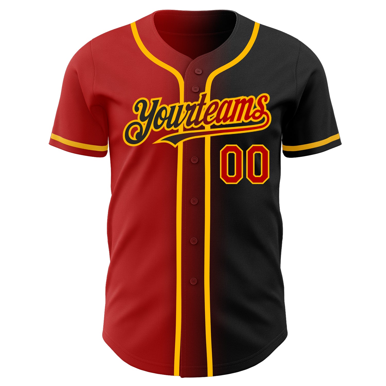 Custom Team Gold Baseball Authentic Black Split Fashion Jersey Red