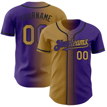 Custom Gold Purple-Black Gradient Fashion Baseball Jersey for Women