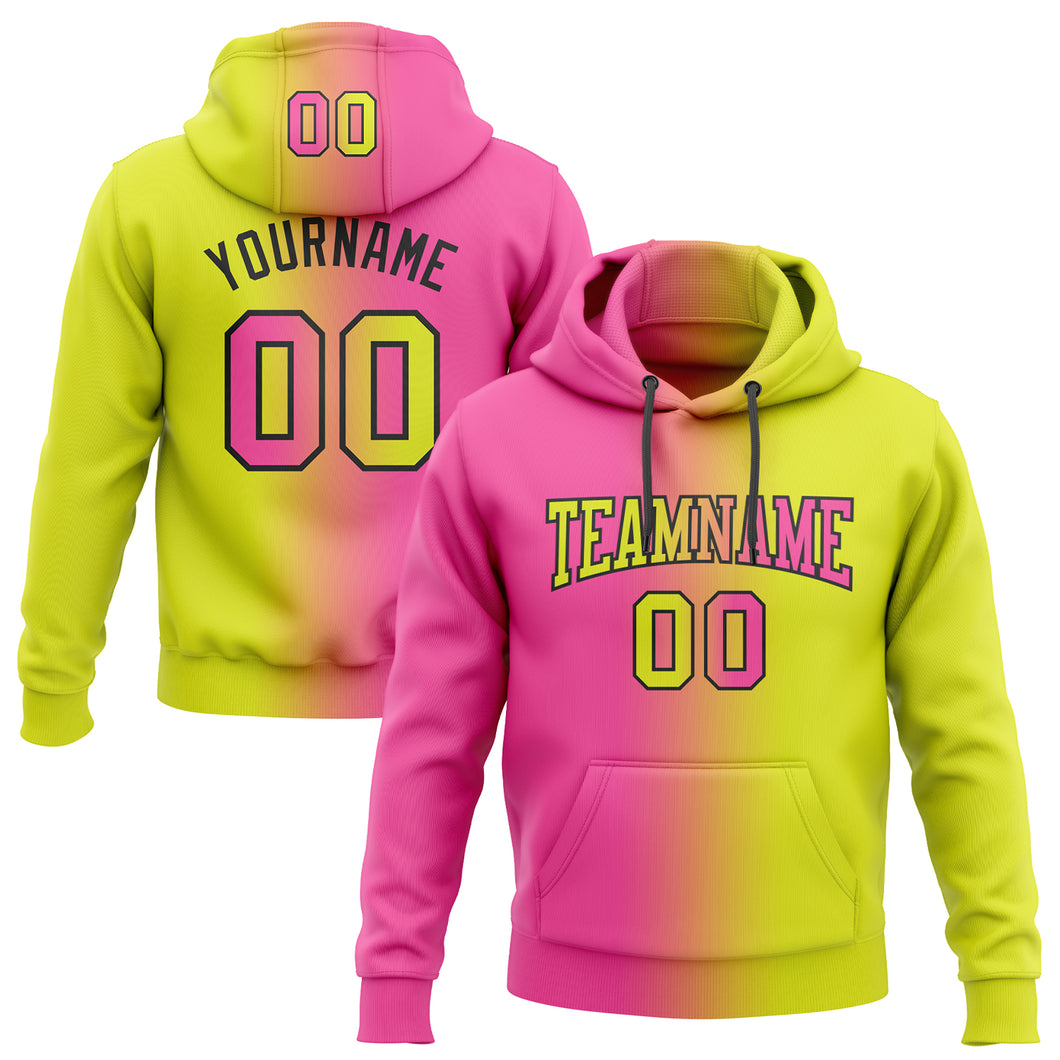 Custom Stitched Neon Yellow Pink-Black Gradient Fashion Sports Pullover Sweatshirt Hoodie