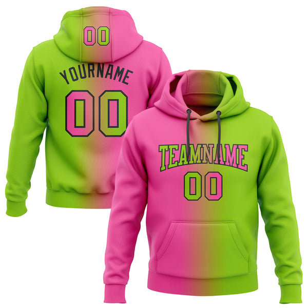 Cheap Custom Stitched Neon Green Pink Black Gradient Fashion Sports Pullover Sweatshirt Hoodie Free Shipping CustomJerseysPro