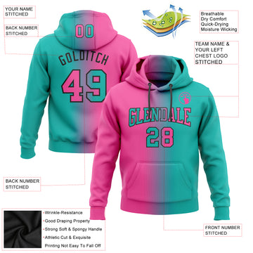 Custom Stitched Aqua Pink-Black Gradient Fashion Sports Pullover Sweatshirt Hoodie