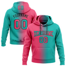 Laden Sie das Bild in den Galerie-Viewer, Custom Stitched Aqua Neon Pink-Black Gradient Fashion Sports Pullover Sweatshirt Hoodie
