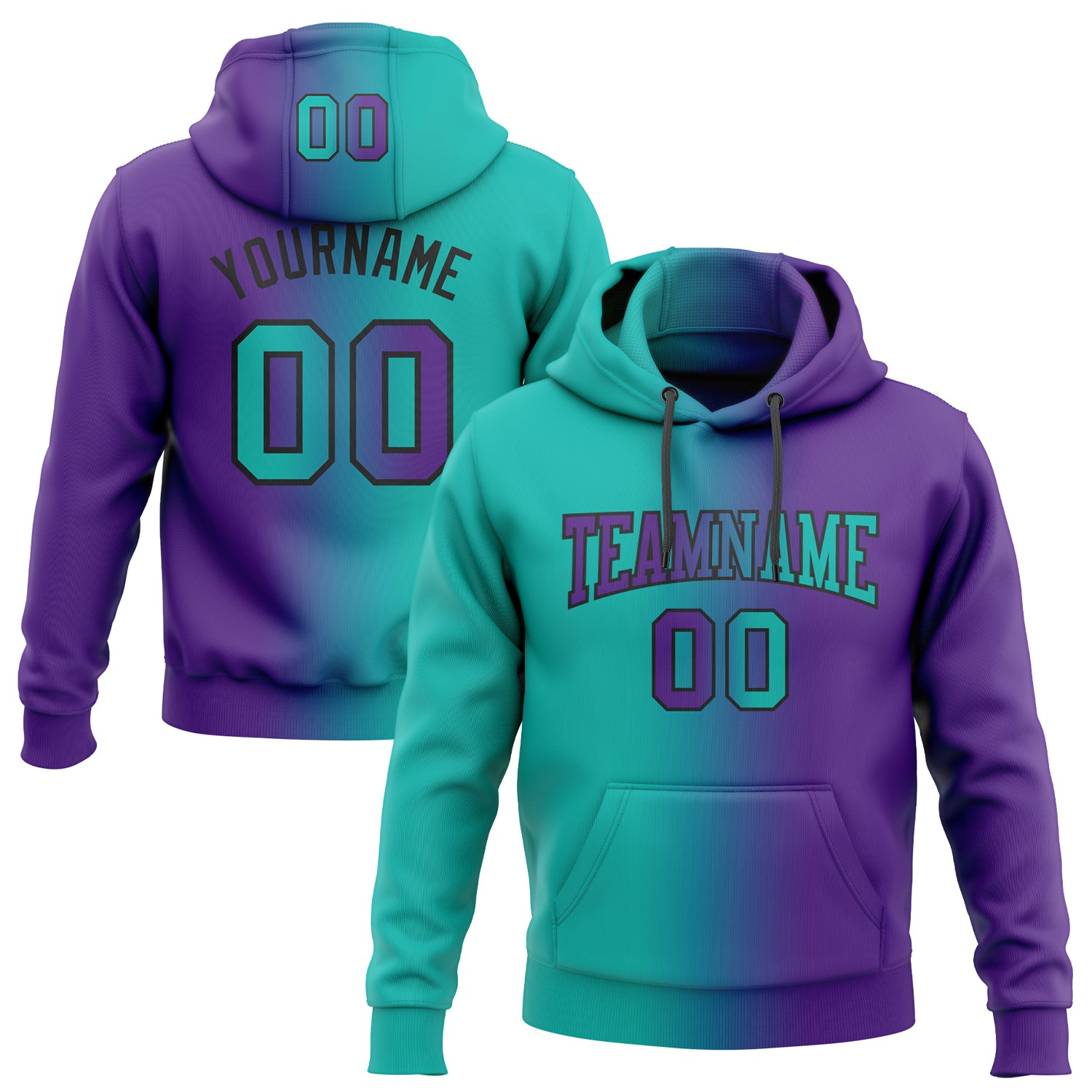 Cheap Custom Stitched Purple Aqua Black Gradient Fashion Sports Pullover Sweatshirt Hoodie Free Shipping CustomJerseysPro