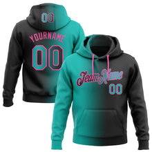 Laden Sie das Bild in den Galerie-Viewer, Custom Stitched Black Aqua-Pink Gradient Fashion Sports Pullover Sweatshirt Hoodie
