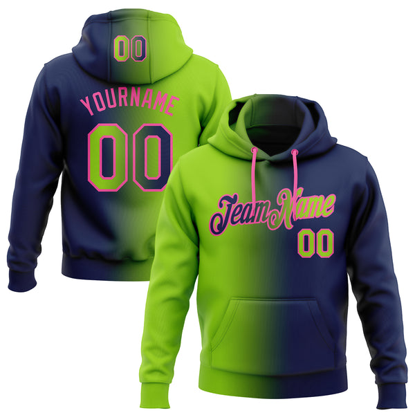 Cheap Custom Stitched Navy Neon Green Pink Gradient Fashion Sports Pullover Sweatshirt Hoodie Free Shipping CustomJerseysPro