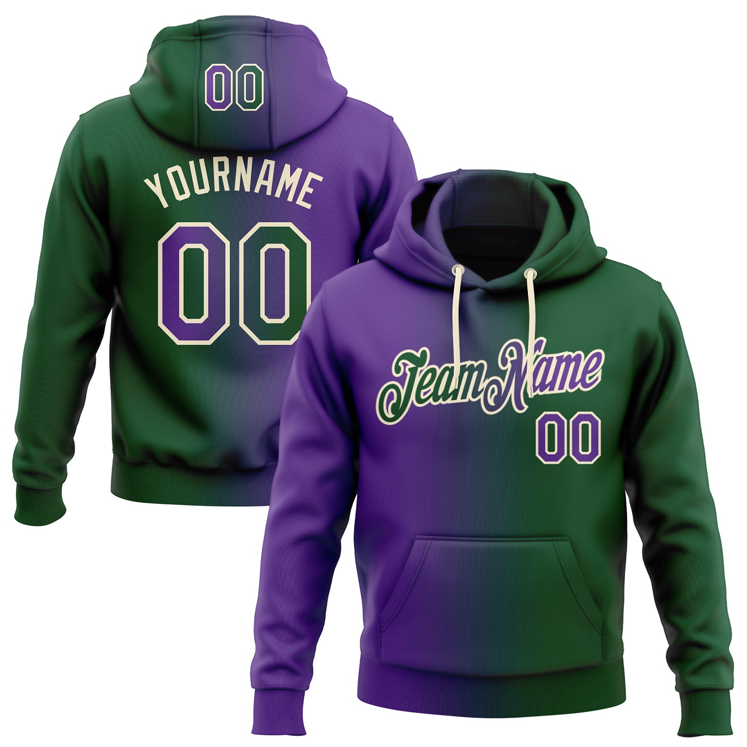 Custom Stitched Green Purple Cream Gradient Fashion Sports Pullover Sweatshirt Hoodie