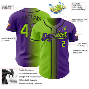 Custom Purple Neon Green-Black Authentic Gradient Fashion Baseball Jersey