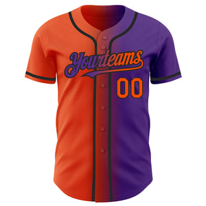 Custom Purple Orange-Black Authentic Gradient Fashion Baseball Jersey