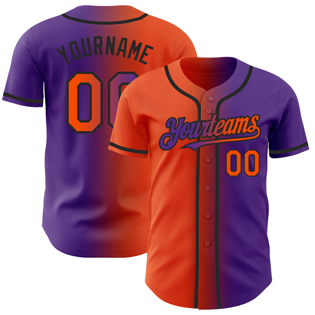 Custom Purple Orange-Black Authentic Gradient Fashion Baseball Jersey