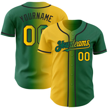 Custom Kelly Green Yellow-Black Authentic Gradient Fashion Baseball Jersey