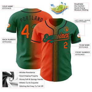 Custom Kelly Green Orange-Black Authentic Gradient Fashion Baseball Jersey