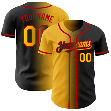 Custom Black Gold-Red Authentic Gradient Fashion Baseball Jersey