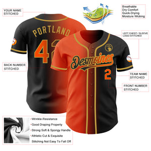 Custom Black Orange-Old Gold Authentic Gradient Fashion Baseball Jersey