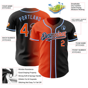 Custom Black Orange-Light Blue Authentic Gradient Fashion Baseball Jersey