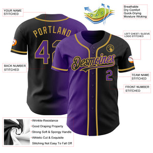 Custom Black Purple-Old Gold Authentic Gradient Fashion Baseball Jersey