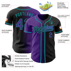 Custom Black Purple-Teal Authentic Gradient Fashion Baseball Jersey