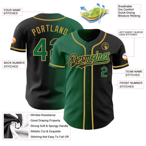 Custom Black Kelly Green-Old Gold Authentic Gradient Fashion Baseball Jersey