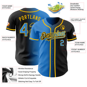 Custom Black Electric Blue-Gold Authentic Gradient Fashion Baseball Jersey