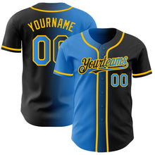 Загрузить изображение в средство просмотра галереи, Custom Black Electric Blue-Gold Authentic Gradient Fashion Baseball Jersey
