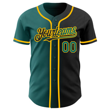 Custom Black Teal-Gold Authentic Gradient Fashion Baseball Jersey