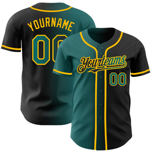 Custom Black Teal-Gold Authentic Gradient Fashion Baseball Jersey