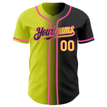 Загрузить изображение в средство просмотра галереи, Custom Black Neon Yellow-Pink Authentic Gradient Fashion Baseball Jersey
