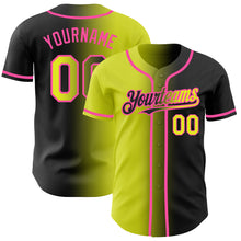 Загрузить изображение в средство просмотра галереи, Custom Black Neon Yellow-Pink Authentic Gradient Fashion Baseball Jersey
