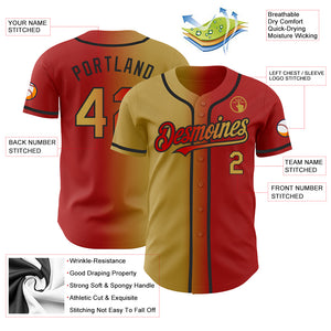 Custom Red Old Gold-Black Authentic Gradient Fashion Baseball Jersey