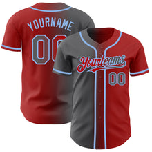 Charger l&#39;image dans la galerie, Custom Red Steel Gray-Light Blue Authentic Gradient Fashion Baseball Jersey
