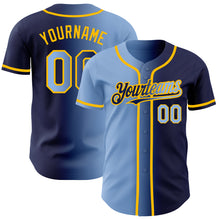 Загрузить изображение в средство просмотра галереи, Custom Navy Light Blue-Gold Authentic Gradient Fashion Baseball Jersey
