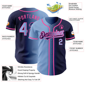 Custom Navy Light Blue-Pink Authentic Gradient Fashion Baseball Jersey