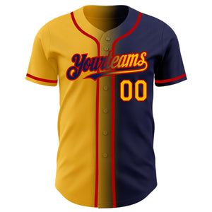 Custom Navy Gold-Red Authentic Gradient Fashion Baseball Jersey