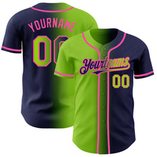 Laden Sie das Bild in den Galerie-Viewer, Custom Navy Neon Green-Pink Authentic Gradient Fashion Baseball Jersey
