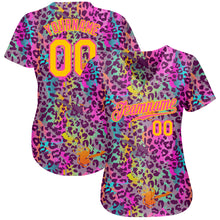 Load image into Gallery viewer, Custom Graffiti Pattern Gold-Pink 3D Colorful Leopard Authentic Baseball Jersey
