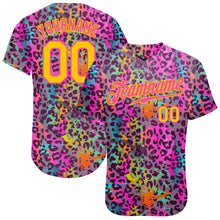 Load image into Gallery viewer, Custom Graffiti Pattern Gold-Pink 3D Colorful Leopard Authentic Baseball Jersey
