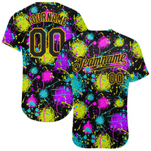 Load image into Gallery viewer, Custom Graffiti Pattern Black-Gold 3D Neon Splatter Authentic Baseball Jersey
