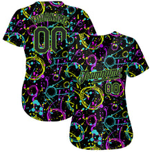 Load image into Gallery viewer, Custom Graffiti Pattern Black-Neon Green 3D Neon Splatter Authentic Baseball Jersey
