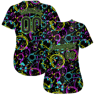 Custom Graffiti Pattern Black-Neon Green 3D Neon Splatter Authentic Baseball Jersey