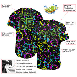 Custom Graffiti Pattern Black-Neon Green 3D Neon Splatter Authentic Baseball Jersey