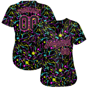 Custom Graffiti Pattern Black-Pink 3D Neon Splatter Authentic Baseball Jersey