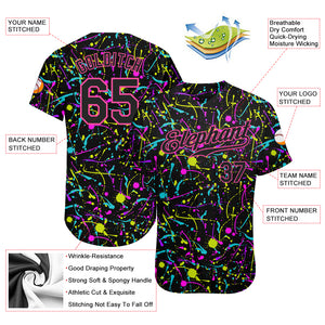 Custom Graffiti Pattern Black-Pink 3D Neon Splatter Authentic Baseball Jersey